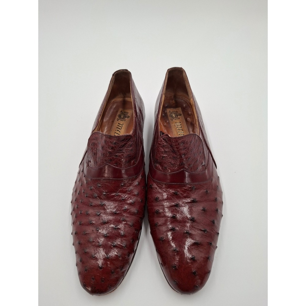 Mauri Mens Ostrich Leather Loafers Size 8.5 9 Burgundy Exotic Skin Vintage Italy - Picture 3 of 9